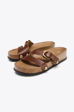 LEATHER STRAPPY PLATFORM SANDALS - Zara фото 12