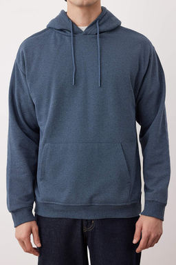 Indigo Oversize/Genis Kesim Kapusonlu Ici Polar/S?cak Tutan Sweatshirt TMNAW23SW00195