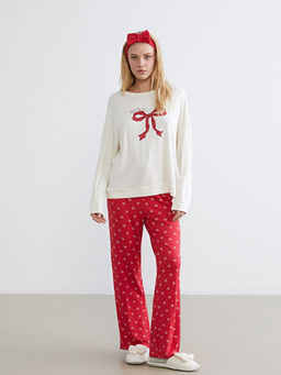 Fiyonk Bask?l? Kad?n Pijama Tak?m? ve Sa? Band?