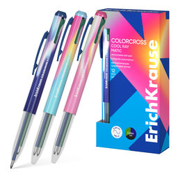 Цена за 12 шт. Ручка шариковая автоматическая 3в1 ErichKrause Colorcross Matic Cool Ray 0.7, цвет чернил ассорти (в коробке по 12 шт.)