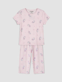 Bisiklet Yaka K?z ?ocuk Kaprili Pijama Tak?m?