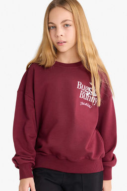 Looney Tunes Oversize Geni_ Kal_p Bisiklet Yaka Sweatshirt K_z _ocuk