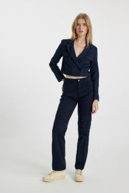 Coool Straight Fit Gabardin Pantolon Kargo Cepli Yuksek Bel