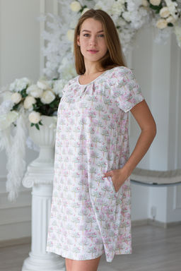 Ночная сорочка женская из кулирки с лайкрой Маргарита-2 бело-розовый