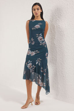 TRENDYOLMILLA Cok Renkli Asimetrik Bodycone/Vucuda Oturan Midi Orme Elbise TWOSS25EL00227 фото 11