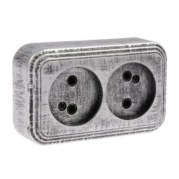 Розетка «Элект» RA 16-237-ЧС, 250 В, 16 А, открытая, двухместная, без заземления, чёрная под серебро