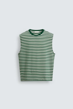 CAMISETA TANK JACQUARD RAYAS / Verde / Crudo