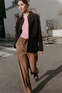 STRAIGHT FIT TROUSERS WITH ELASTICATED WAIST