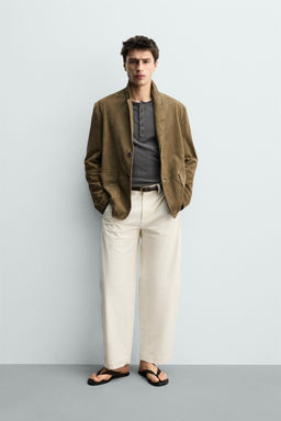 BLAZER RELAXED FIT PIEL ANTE / Oliva