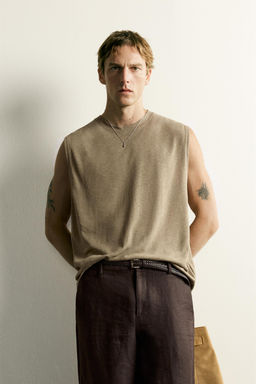 CAMISETA TANK RELAXED FIT ALGOD?N - LINO / Leopardo - Zara фото 2