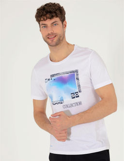 Beyaz Slim Fit Bask_l_ Bisiklet Yaka Ti__rt - Pierre cardin фото 2