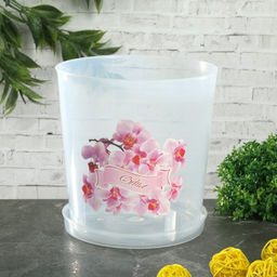 Горшок для орхидей с поддоном, 1.8 л, пластиковый, прозрачный, МИКС