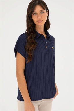 Женская темно-синяя футболка с воротником-поло Неожиданная скидка в корзине - U.s. polo assn фото 3