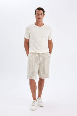 Relax Fit Keten Kar?s?ml? Bermuda Sort - Defacto фото 3