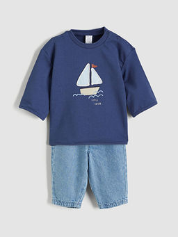 Bask?l? Erkek Bebek Sweatshirt Ve Pantolon Tak?m