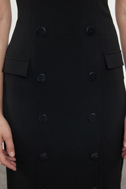 Siyah Duz Kesim Dugme Detayl? Straplez Midi Dokuma Elbise TWOAW24EL00418 - Trendyolmilla фото 5