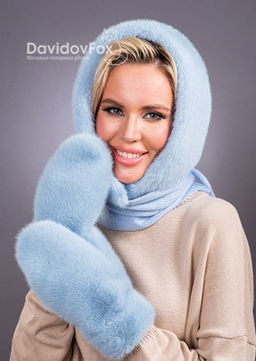 Комплект экомех платок голубой, варежки