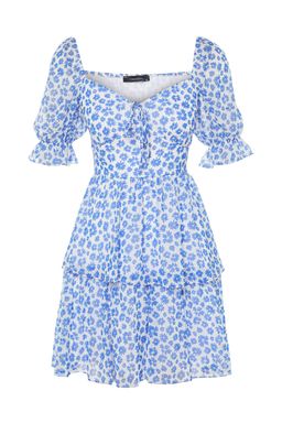 TRENDYOLMILLA Cok Renkli Cicekli Etegi Volanl? Skater/Belden Ac?lan Sifon Mini Astarl? Dokuma Elbise TWOSS22EL2772 фото 19