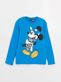 Bisiklet Yaka Mickey Mouse Bask?l? Uzun Kollu Erkek ?ocuk Ti??rt