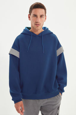 Indigo Oversize/Genis Kesim Kapusonlu Reflektor Detayl? Ici Polarl? Sweatshirt TMNSS20SW0205