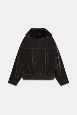 OVERSIZED BOMBER JACKET WITH FAUX FUR LAPEL - Zara фото 7
