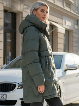 Куртка зимняя женская с капюшоном модная цвета хаки 7653Kh - Visdeer фото 24