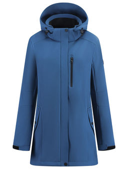 Парка женская софтшелл виндстоппер удлинённая с капюшоном синего цвета 9618_1S