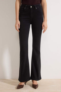 Siyah Yuksek Bel Flare Yumusak Ekstra Esneyen Orme Kot/Jeans TWOSS26JE00091 - Trendyolmilla фото 7