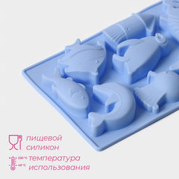 Форма для конфет и шоколада Доляна «Морская», силикон, 14×9.5 см, 8 ячеек, голубая
