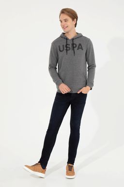 Мужская толстовка с капюшоном цвета антрацит меланж базовая - U.s. polo assn фото 4