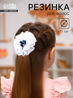 Цена за 6 шт. Бант для волос на резинке «Школьница», капельки синий бант, d=11 см, сине-белый