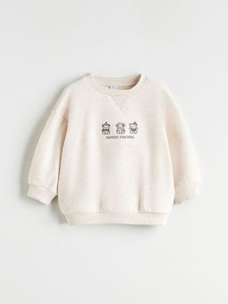 Bisiklet Yaka Bask?l? Erkek Bebek Sweatshirt ve E?ofman Alt 2li
