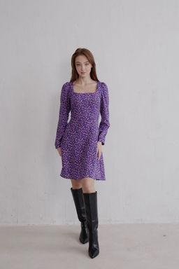 Платье с вырезом каре фиолетовое в цветочек - Martichelli фото 3