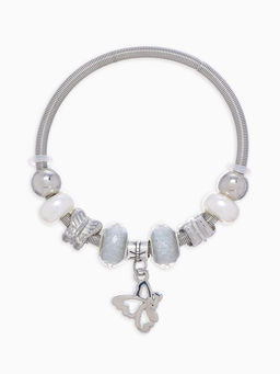 Браслет с жемчугом «Марджери» бабочка, серебристо-белый в серебре, d=6.5 см