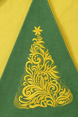 Салфетка сувенирная полукруглая с вышивкой, лен 100 % (Елочка, зеленый) - Ивановотекстиль фото 3