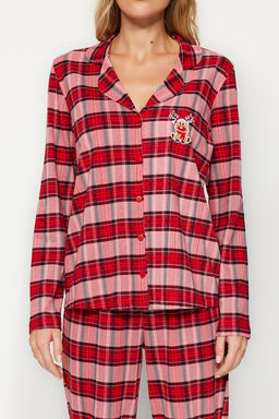 K?rm?z? Ekoseli Geyik Nak?s Deteyl? Tshirt-Pantolon Orme Pijama Tak?m? THMAW24PT00053 - Trendyolmilla фото 6