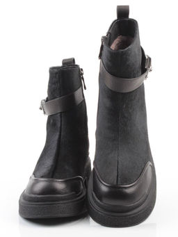 04-HSM704 BLACK Ботинки зимние женские (натуральная кожа, натуральный мех)