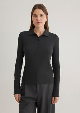 Polo Yaka Uzun Kollu Antrasit Tisort - Mavi фото 3