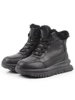 04-WG044-1M BLACK Кроссовки зимние женские (натуральная кожа, 100% шерсть)