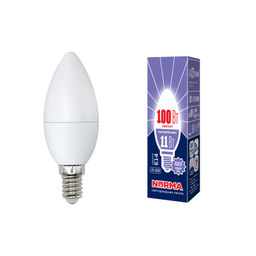 LED-C37-11W/DW/E14/FR/NR Лампа светодиодная. Форма "свеча", матовая. Серия Norma. Дневной белый свет (6500K). Картон. ТМ Volpe