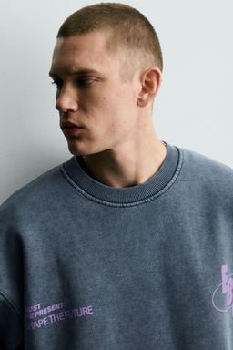 WASHED PRINTED TEXT SWEATSHIRT - Zara фото 5