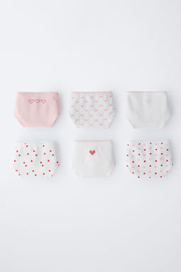 6-14 A?OS/ PACK SEIS BRAGUITAS ESTAMPADO CORAZONES / Crudo