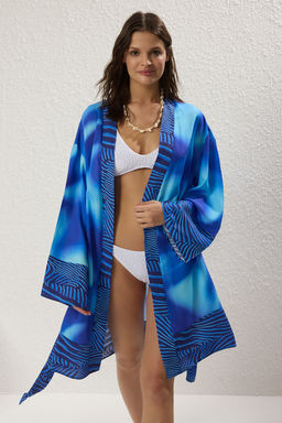Batik Desenli Maxi Dokuma Desen Bloklu Plaj Kimono&Kaftan TBESS25KM00009