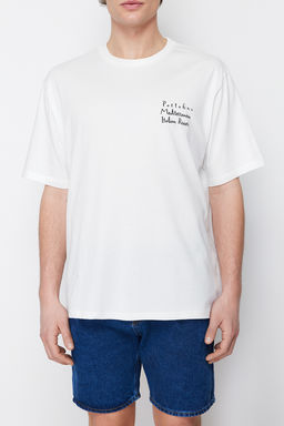 Ekru Oversize/Genis Kesim Manzara Bask?l? %100 Pamuklu K?sa Kol T-Shirt TMNSS24TS00124 - Trendyolmilla фото 4