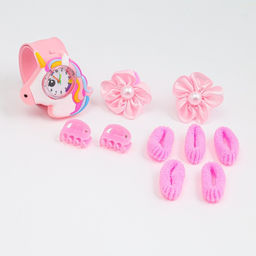 Детский подарочный набор для девочек Единорожка 10 в 1: наручные часы, 7 резинок, 2 крабика 718295 - Simaland фото 2