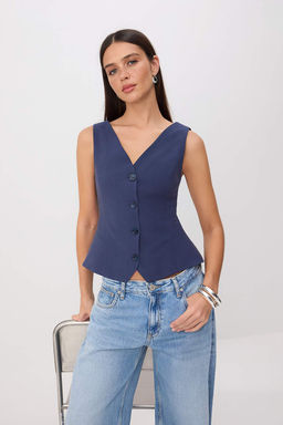 Indigo Fitted V Yaka Modal Yelek TWOSS26YE00052 - Trendyolmilla фото 2