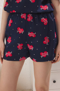 Trendyolmilla Lacivert %100 Pamuklu Kalpli Sloganl? Sortlu Orme Pijama Tak?m? THMSS25PT00368 фото 4