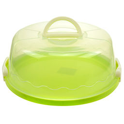 Блюдо для торта пластмассовое д30,5х12,5см, прозрачная крышка с защелками, с ручкой, цвета микс (Китай) - Домашняя мода фото 3