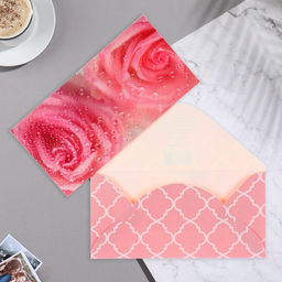 Цена за 10 шт. Конверт для денег Универсальный глиттер, розы, 8,5х17 см