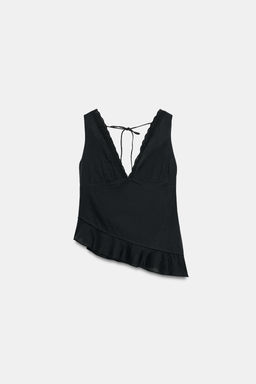 TOP FLUIDO BORDADOS VOLANTE / Negro